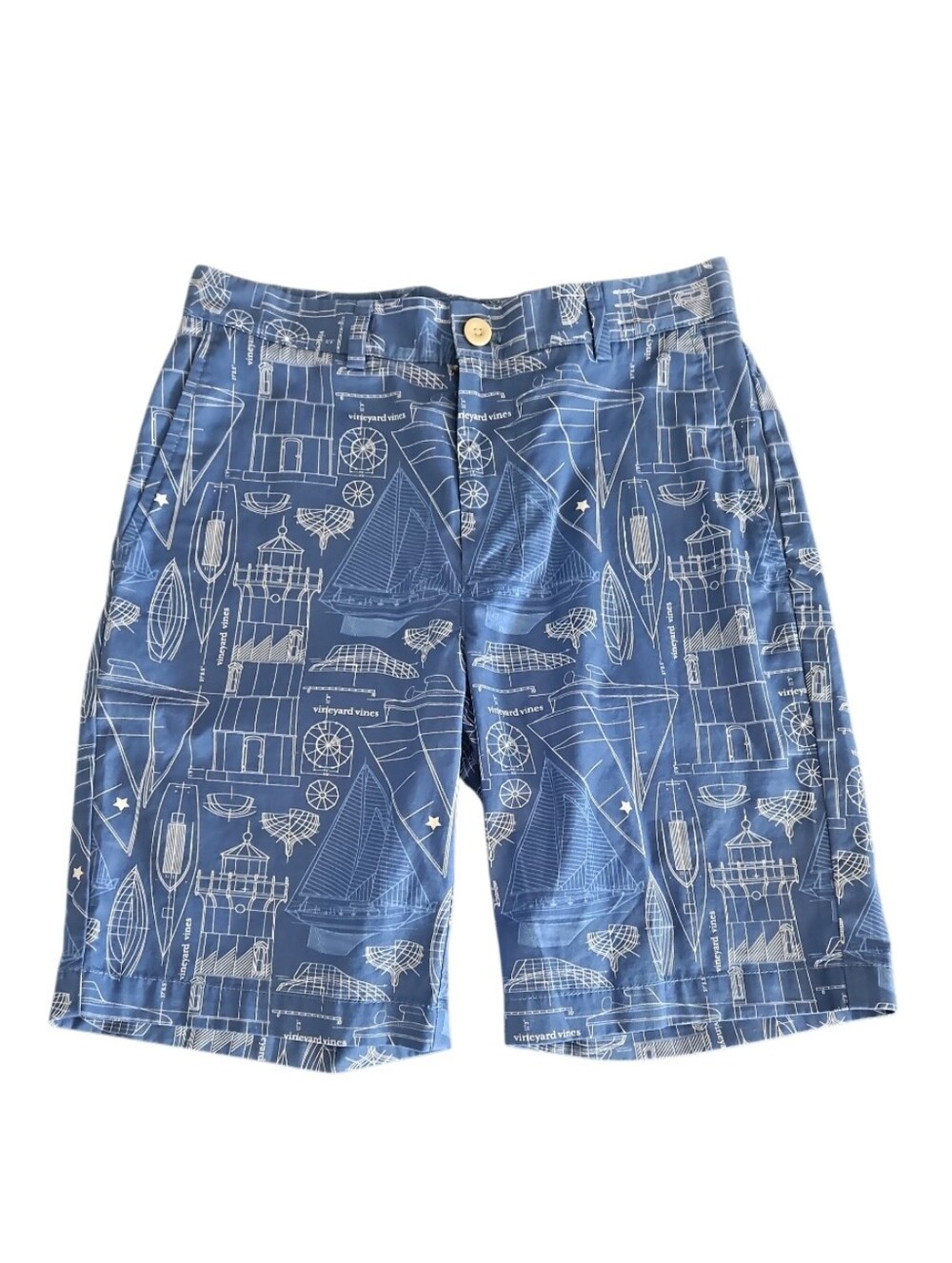 Vineyard Vines Blue Nautical Sketch Print Men’s 100% Cotton Hybrid Shorts Sz 28